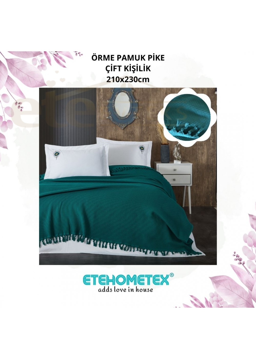 ETE HOMETEX SOFT ÖRME PAMUK PİKE ÇİFT KİŞİLİK 210X230cm YEŞİL 8696474231967